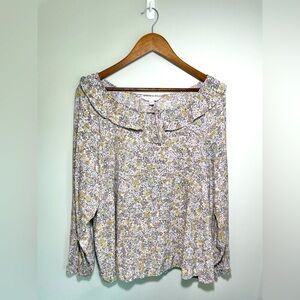 LC Lauren Conrad Cream and Blue Ruffled Sailor Collar Blouse